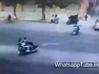 Hilarious scooter vs truck accident