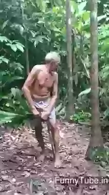 Very old man hanging on tree amazing video